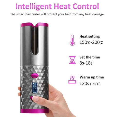 SILK ROLLA Portable Automatic Hair Curler with Adjustable Temperature and LCD Display