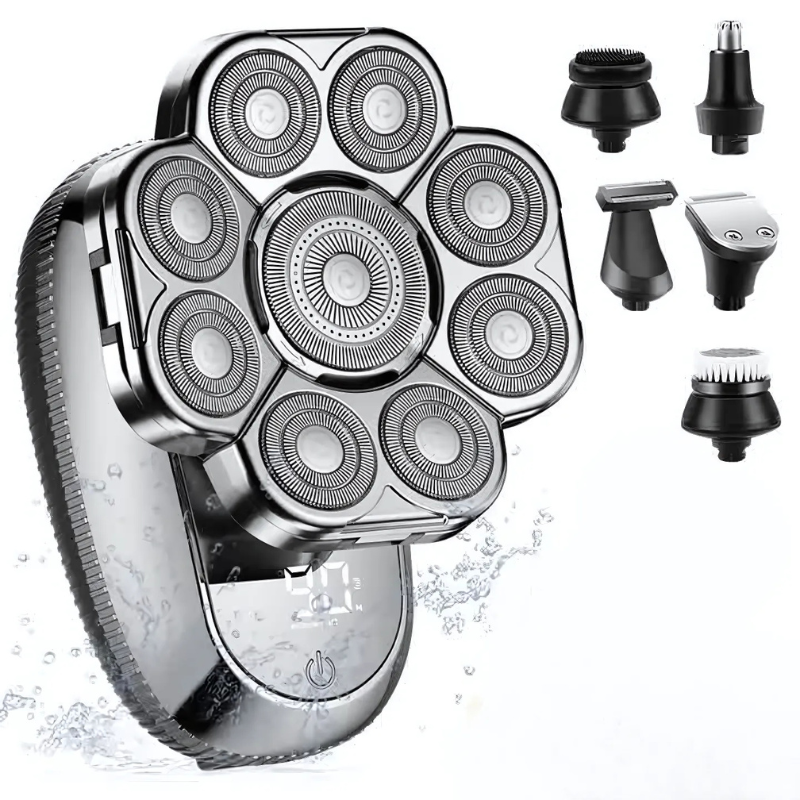 9-Blade Electric Shaver for Men – 6-in-1 Rechargeable Rotary Head Shaver Kit