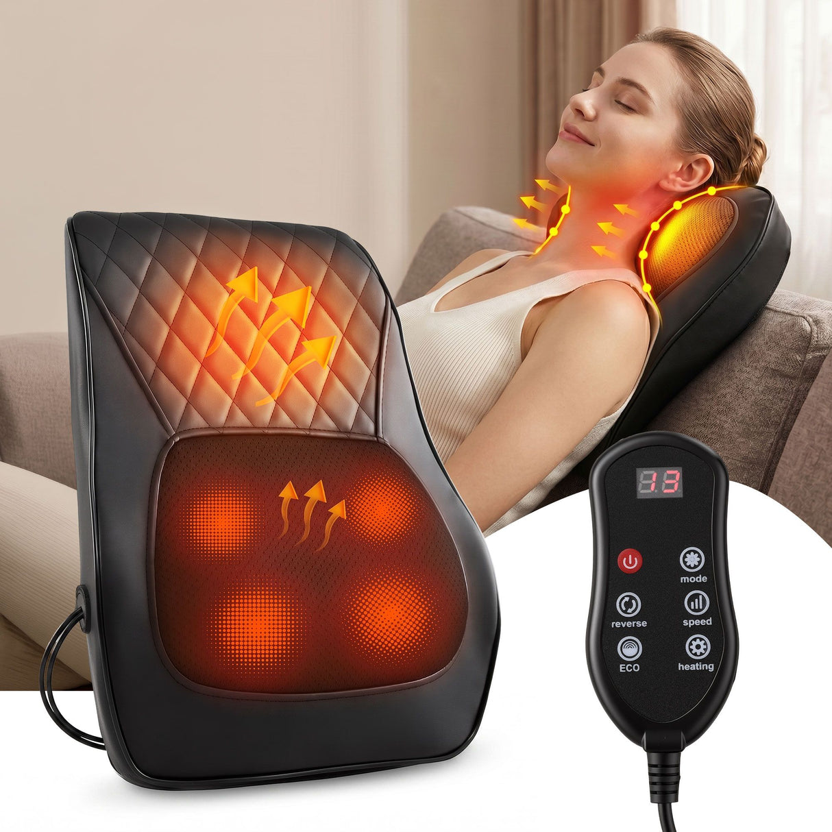 Heated Back Massager with Lumbar Support Cushion