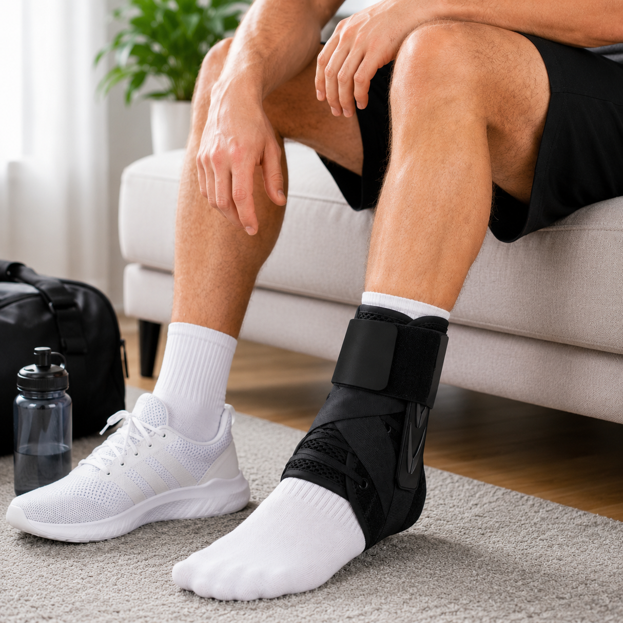 Triple Layer Compression Ankle Brace with Adjustable Lace Up Support