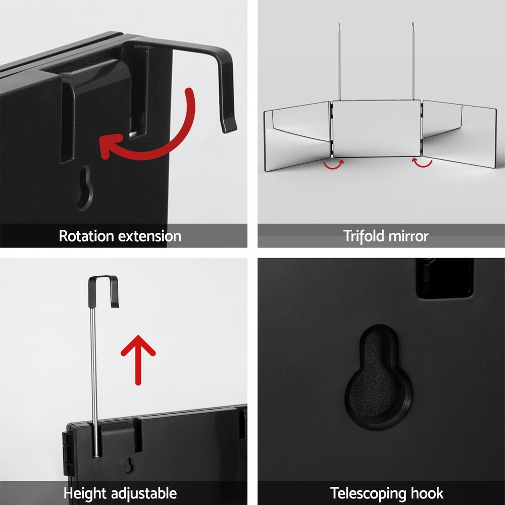 Embellir Trifold Mirror Makeup Portable with Height Adjustable 3 Way Telescoping Hook Hair Cutting Styling