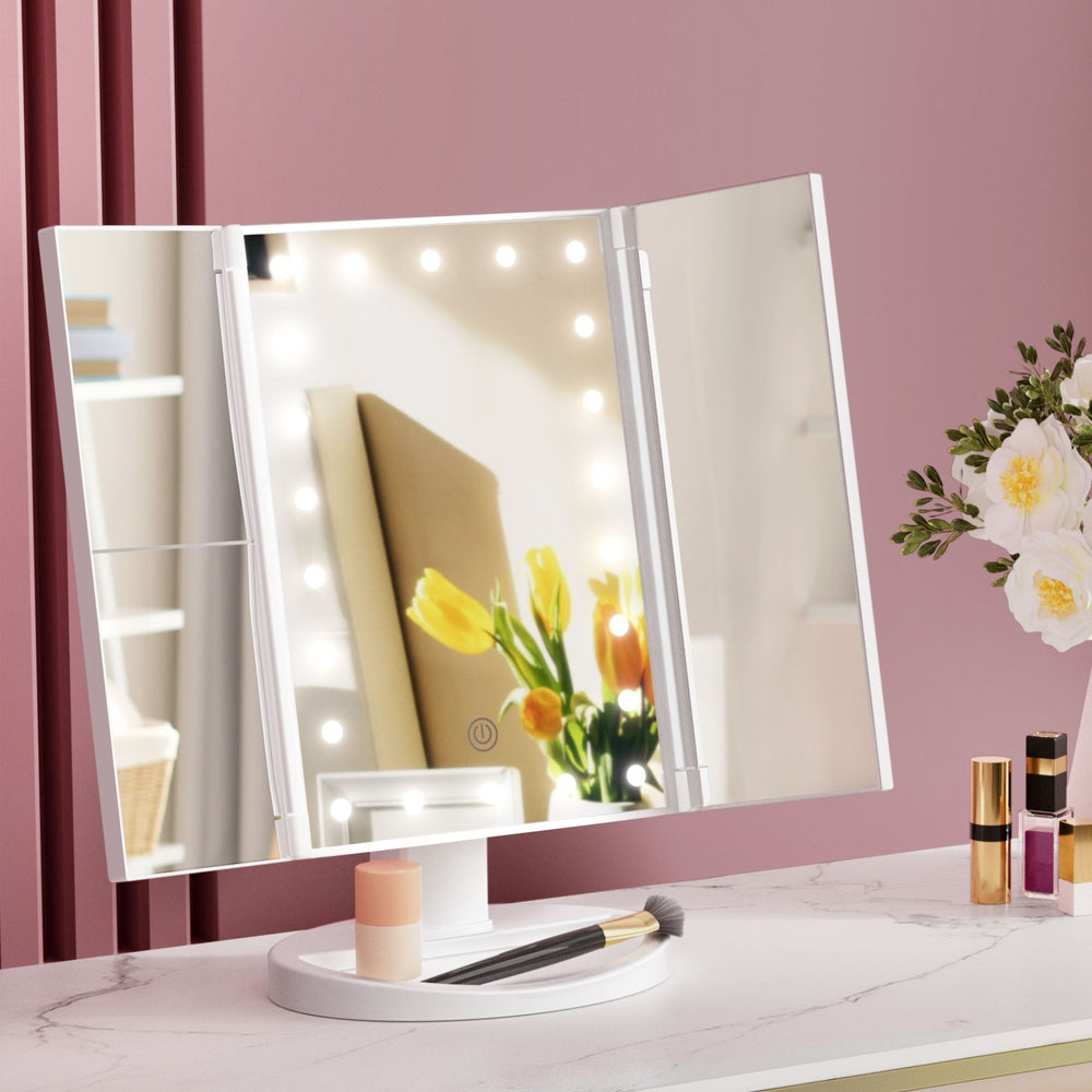 Embellir Tri-Fold Makeup Mirror with LED Light 1X/2X/3X Magnifying Portable Travel Vanity