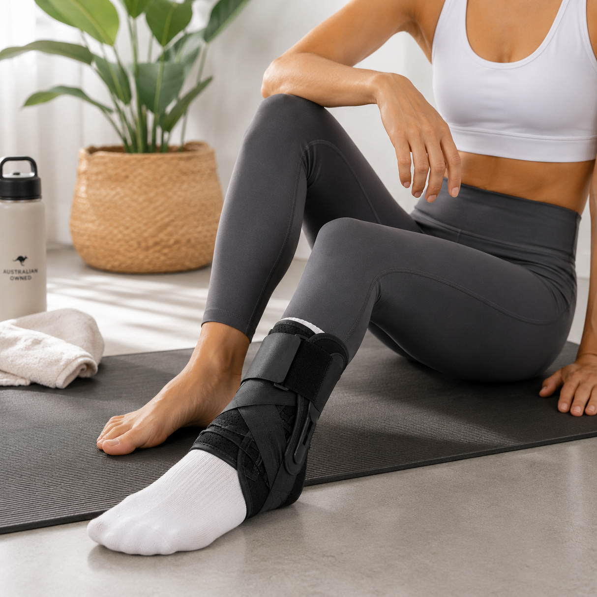 Triple Layer Compression Ankle Brace with Adjustable Lace Up Support