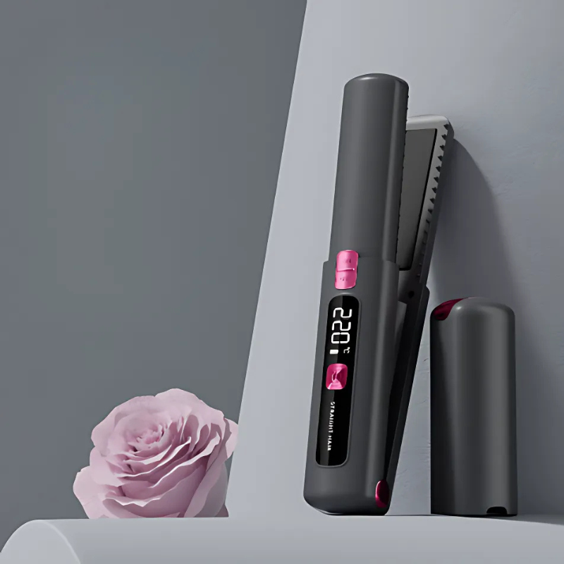 SILK ROLLA Portable Hair Straightener – Cordless 2-In-1 Travel Hair Styler with LCD Display