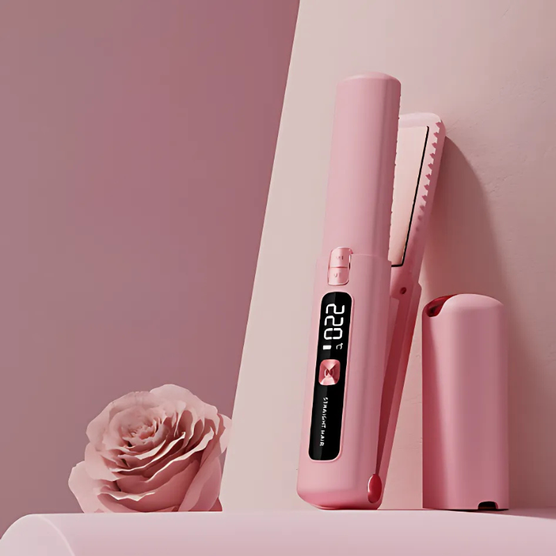 SILK ROLLA Portable Hair Straightener – Cordless 2-In-1 Travel Hair Styler with LCD Display