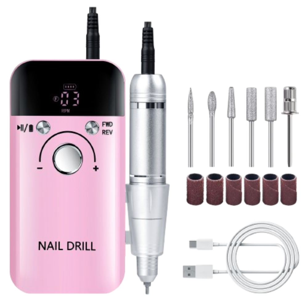 Professional Electric Nail Drill 45000RPM, Rechargeable Portable Nail File Kit with 6 Bits & LCD Display