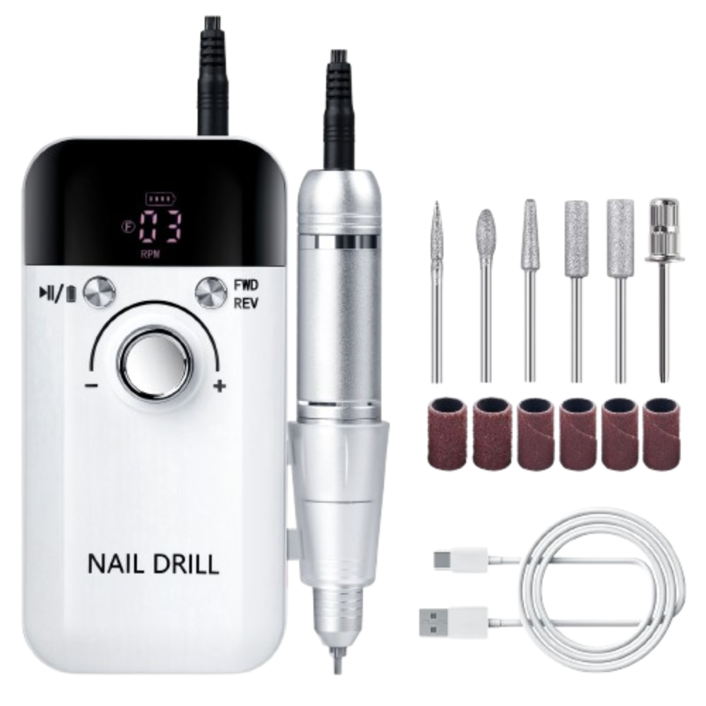 Professional Electric Nail Drill 45000RPM, Rechargeable Portable Nail File Kit with 6 Bits & LCD Display