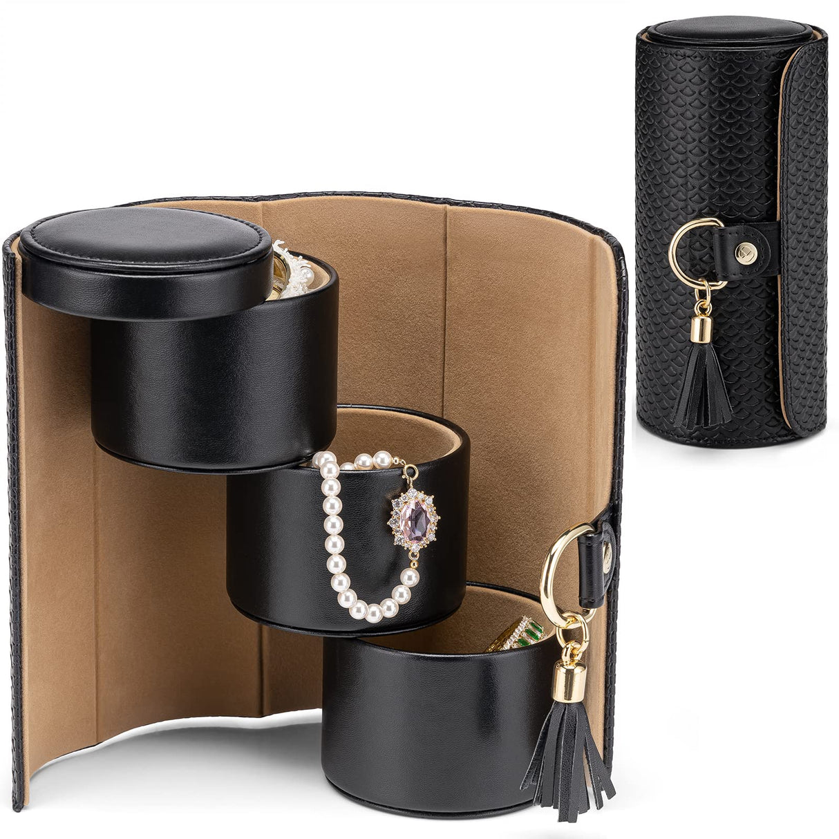 Travel Jewellery Case - 3-Layer Cylinder Jewellery Organiser
