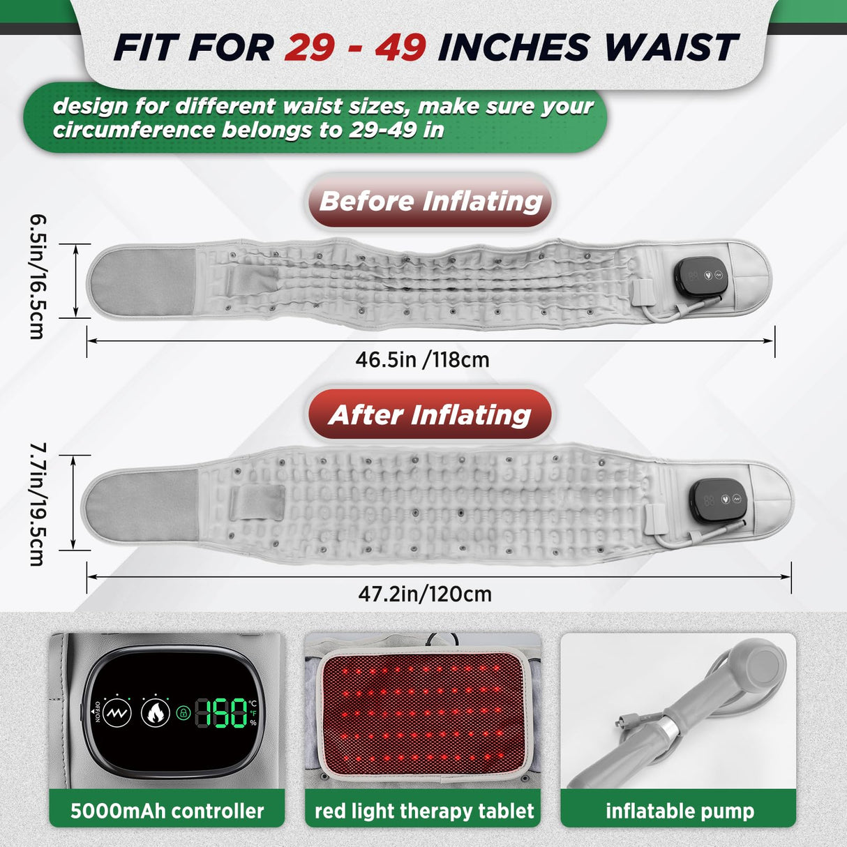 Cordless Inflatable Heated Waist Belt