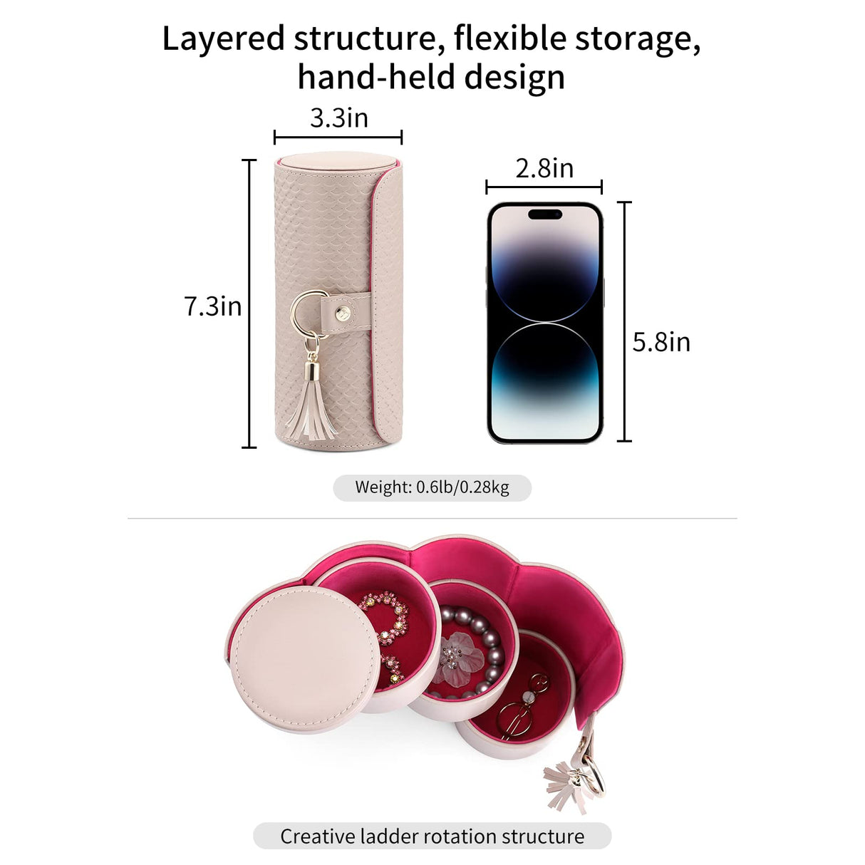 Travel Jewellery Case - 3-Layer Cylinder Jewellery Organiser