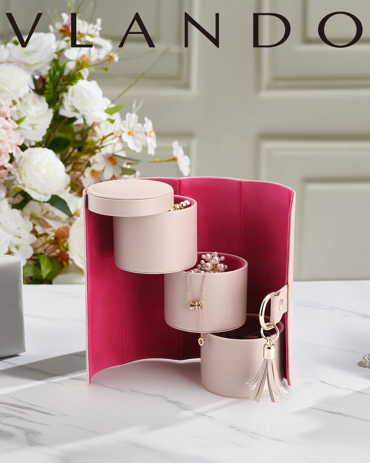 Travel Jewellery Case - 3-Layer Cylinder Jewellery Organiser