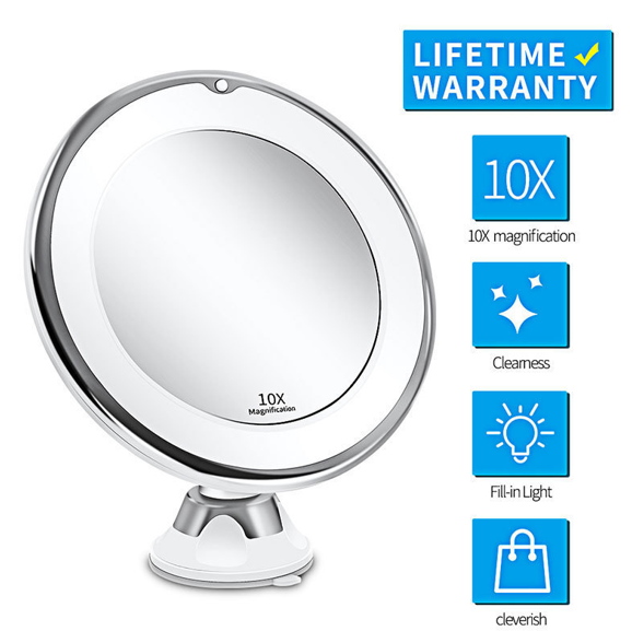 10X Magnifying Suction Cup LED Makeup Mirror