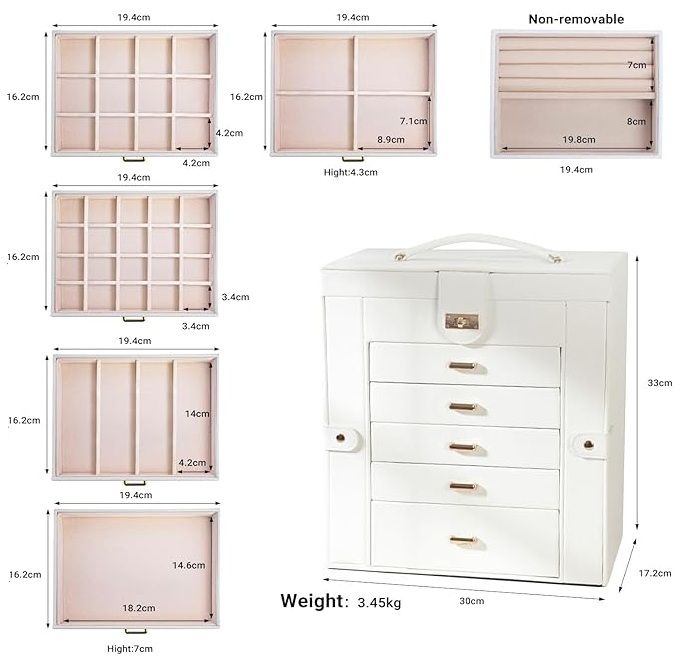 6-Tier Jewellery Box with Mirror & Lockable Lid