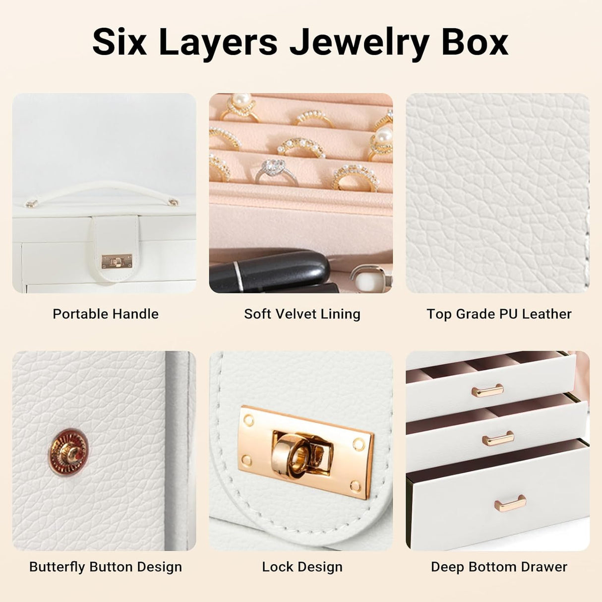 6-Tier Jewellery Box with Mirror & Lockable Lid
