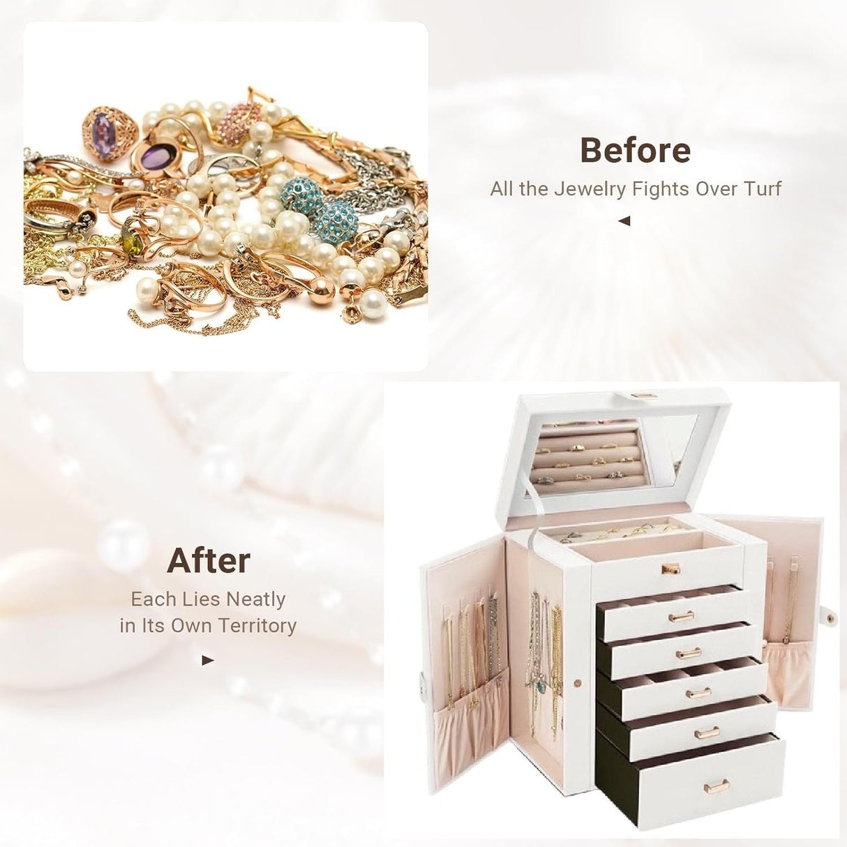 6-Tier Jewellery Box with Mirror & Lockable Lid