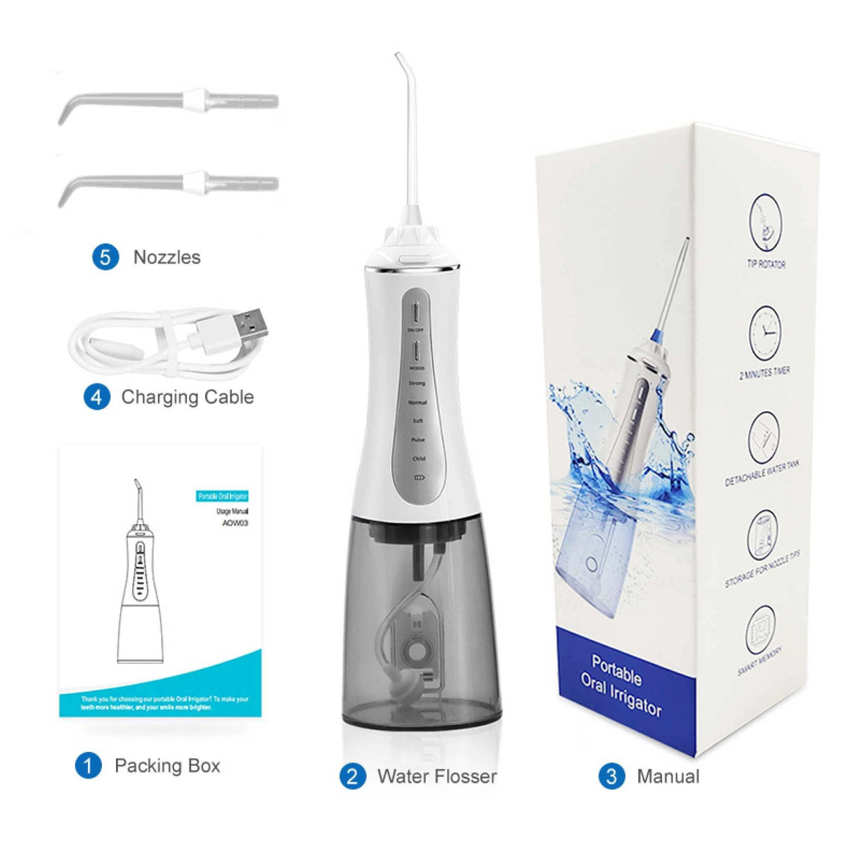 Portable Oral Irrigator - Rechargeable Water Dental Flosser Teeth Cleaner