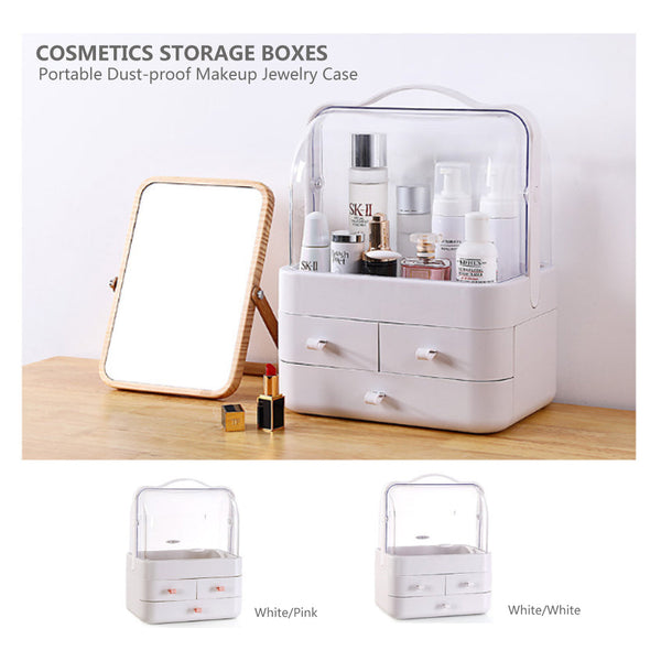 Cosmetics Storage Box Portable Dust-Proof Makeup Jewellery Case Desktop Drawer