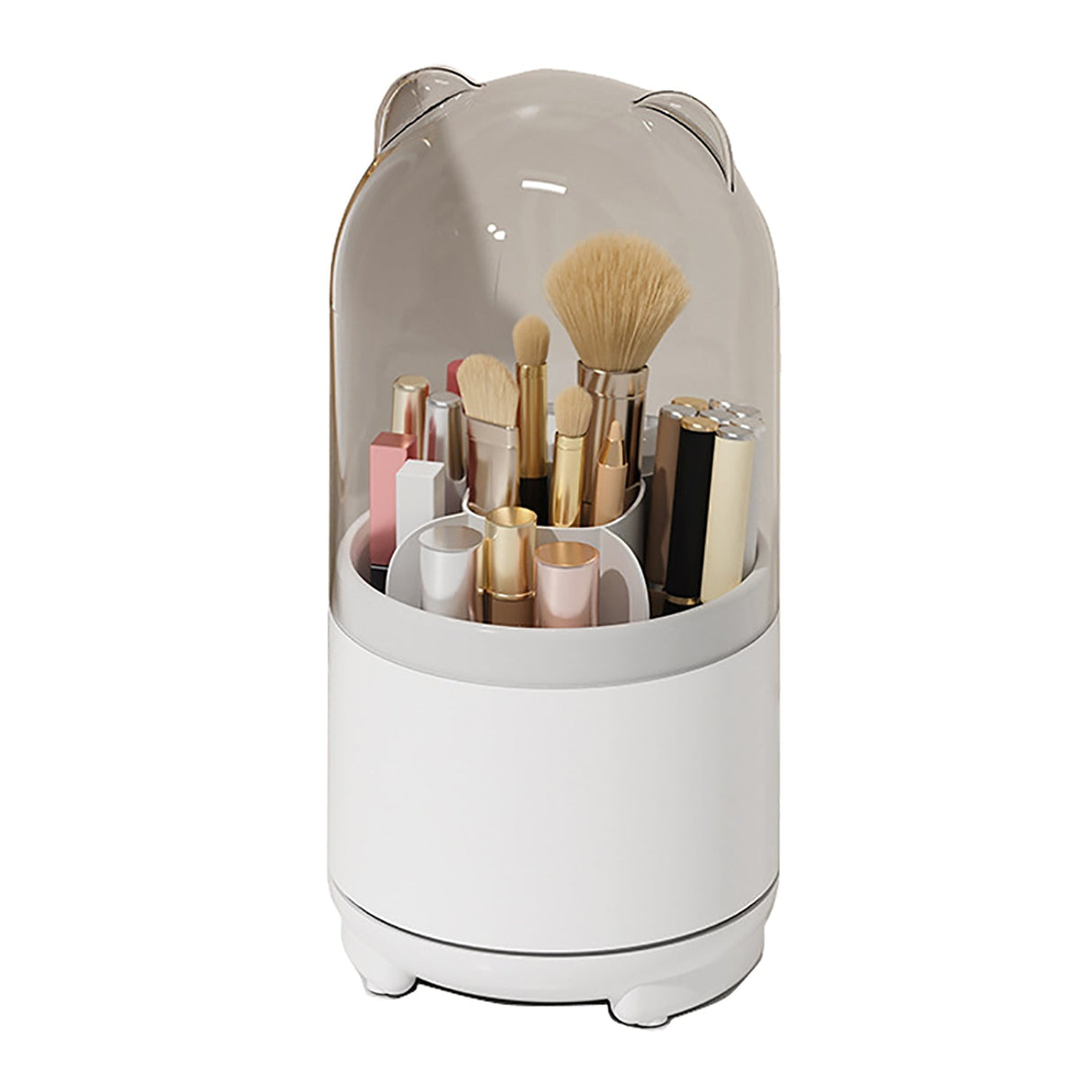 360° Rotating Makeup Brush Holder - Transparent Dust-Proof Cosmetic Storage Box