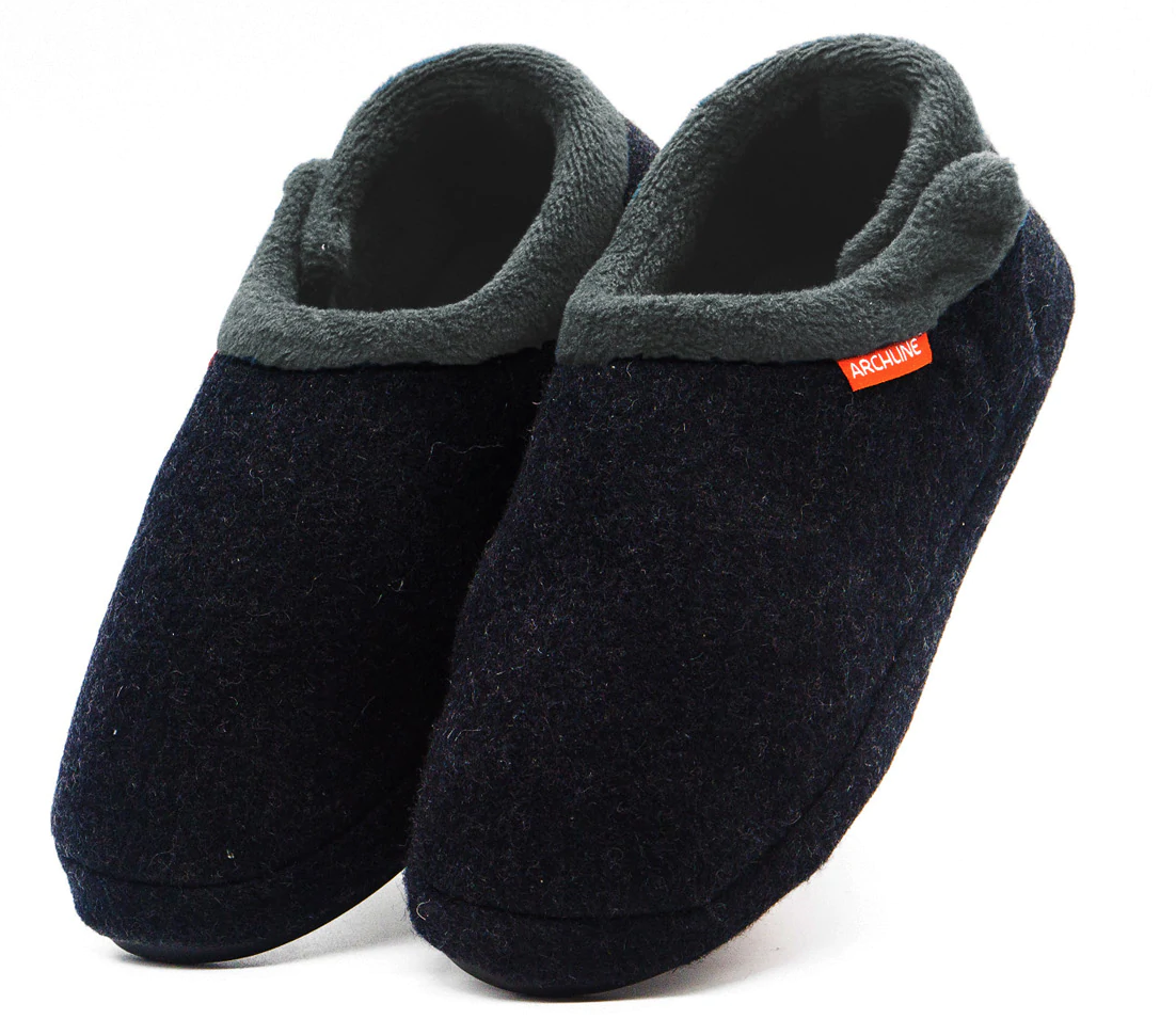 ARCHLINE Orthotic Slippers CLOSED Arch Scuffs Orthopedic Moccasins Shoes - Charcoal Marle