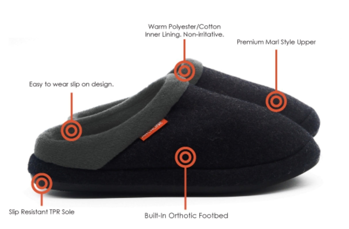 ARCHLINE Orthotic Slippers Slip On Arch Scuffs Orthopedic Moccasins - Charcoal Marle