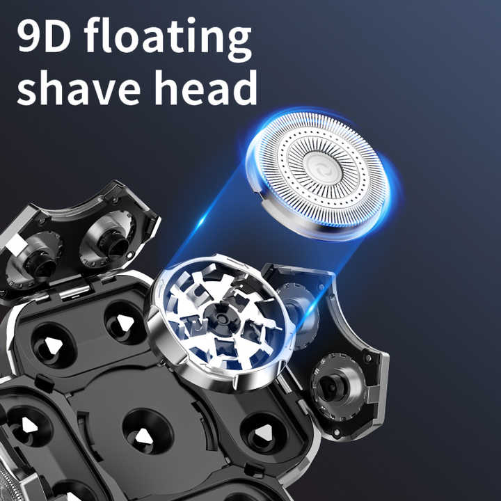 9-Blade Electric Shaver for Men – 6-in-1 Rechargeable Rotary Head Shaver Kit