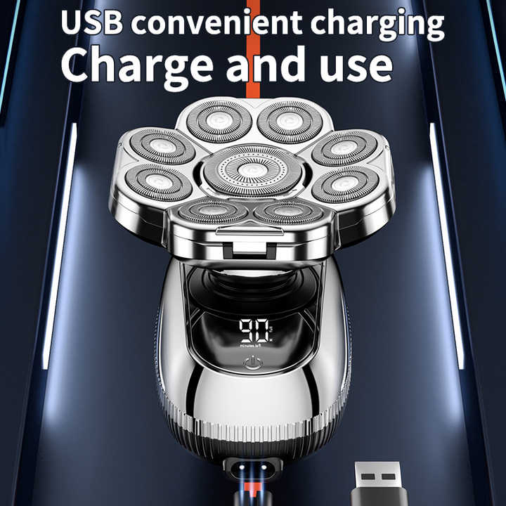 9-Blade Electric Shaver for Men – 6-in-1 Rechargeable Rotary Head Shaver Kit