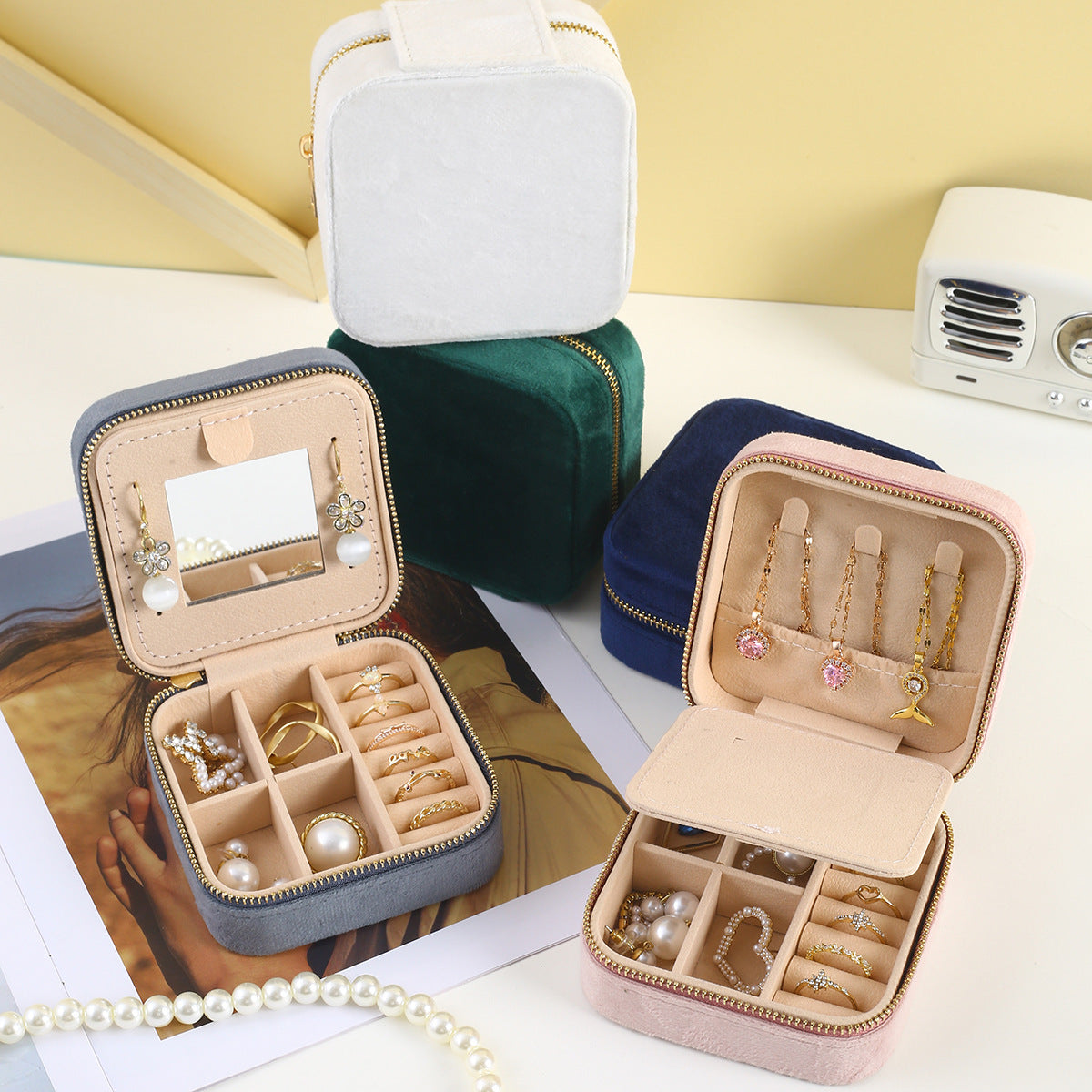 2-Piece Portable Travel Jewellery Box with Mirror