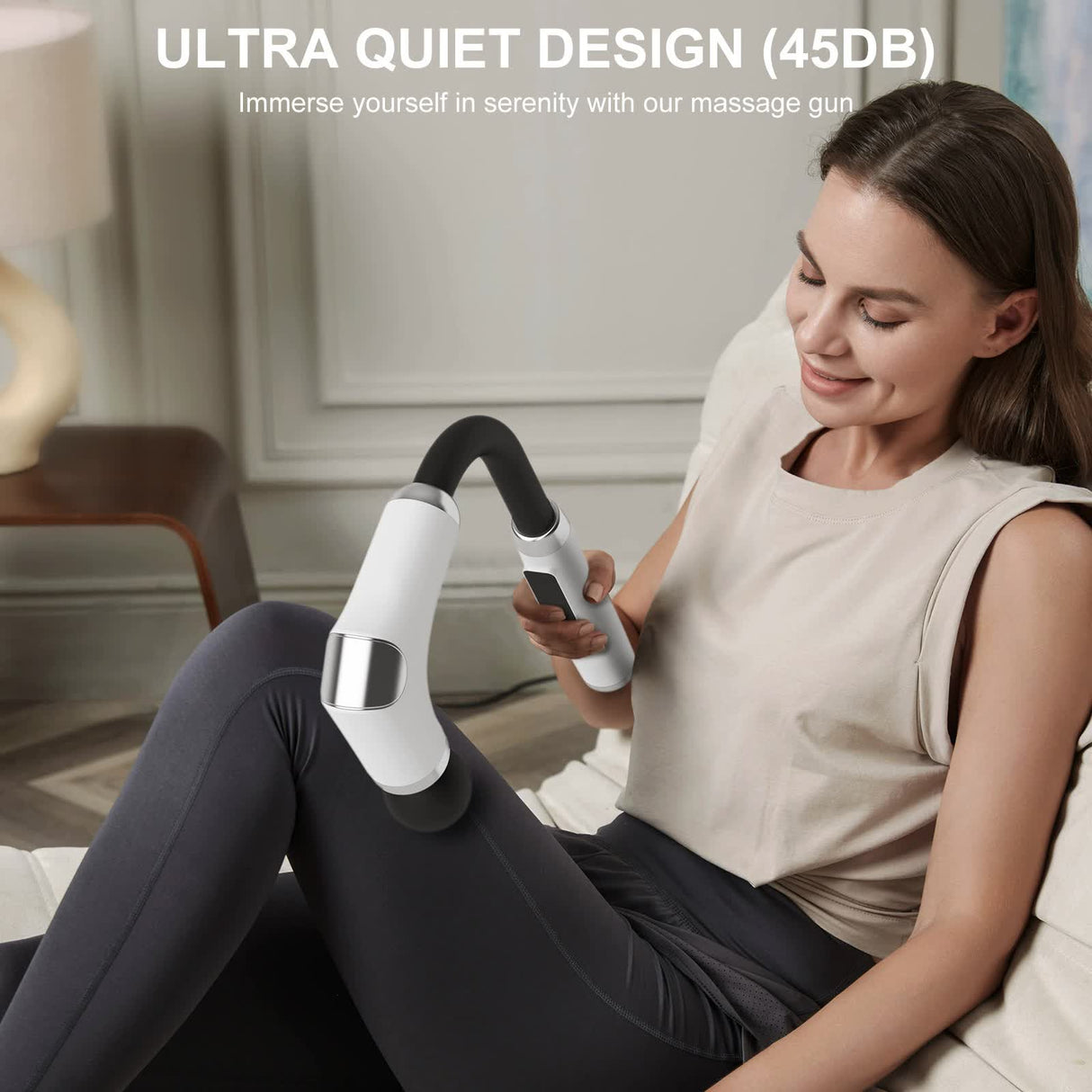 Long-Handle Percussion Massage Gun - Adjustable Speed Muscle Relief Massager with 4 Heads