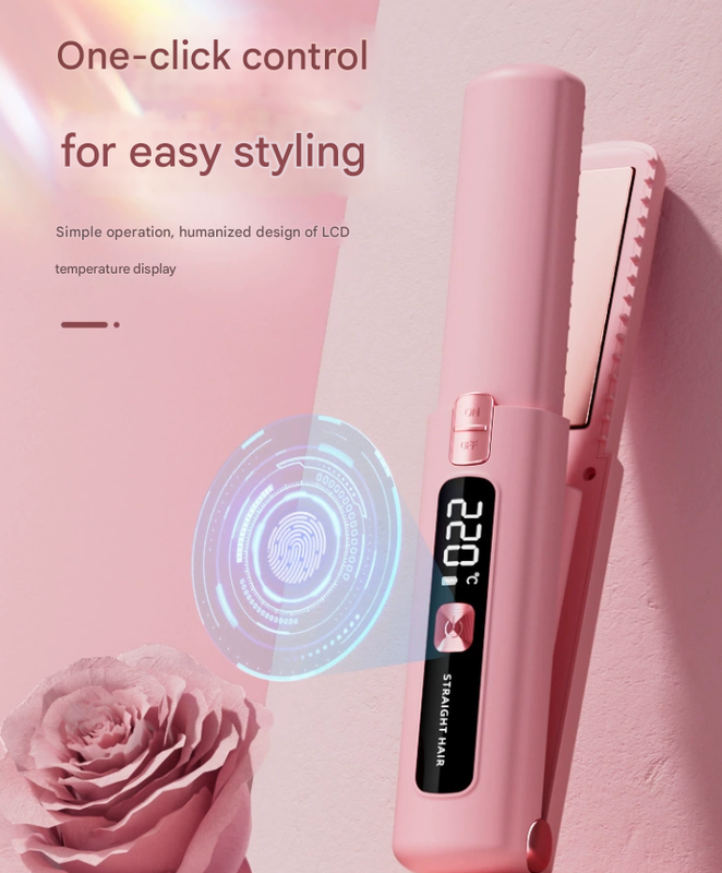 SILK ROLLA Portable Hair Straightener – Cordless 2-In-1 Travel Hair Styler with LCD Display