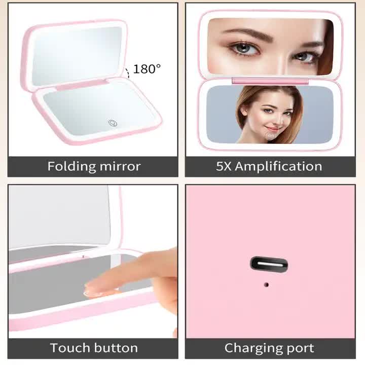 Portable Travel Makeup Mirror with LED Light