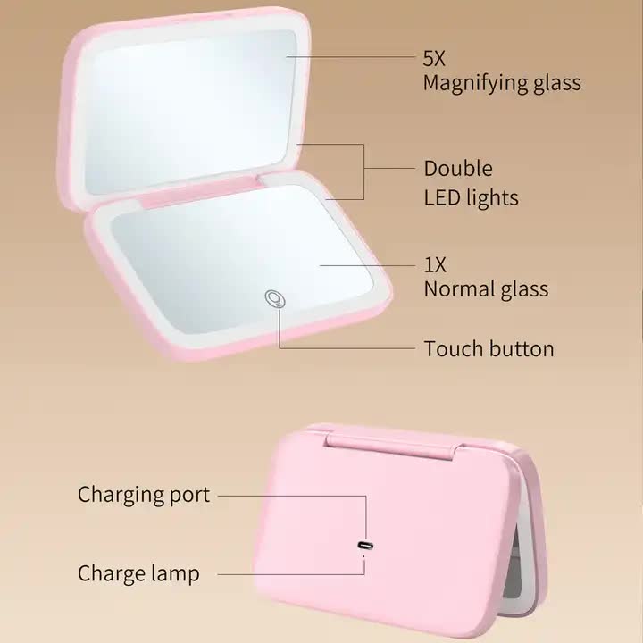 Portable Travel Makeup Mirror with LED Light