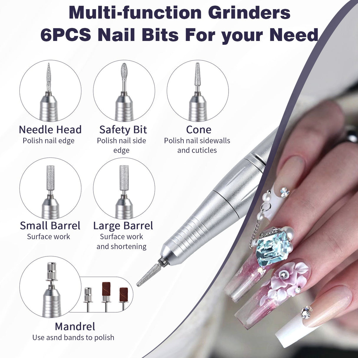 Professional Electric Nail Drill Set, 45000RPM Rechargeable Nail Drill for Manicure and Pedicure