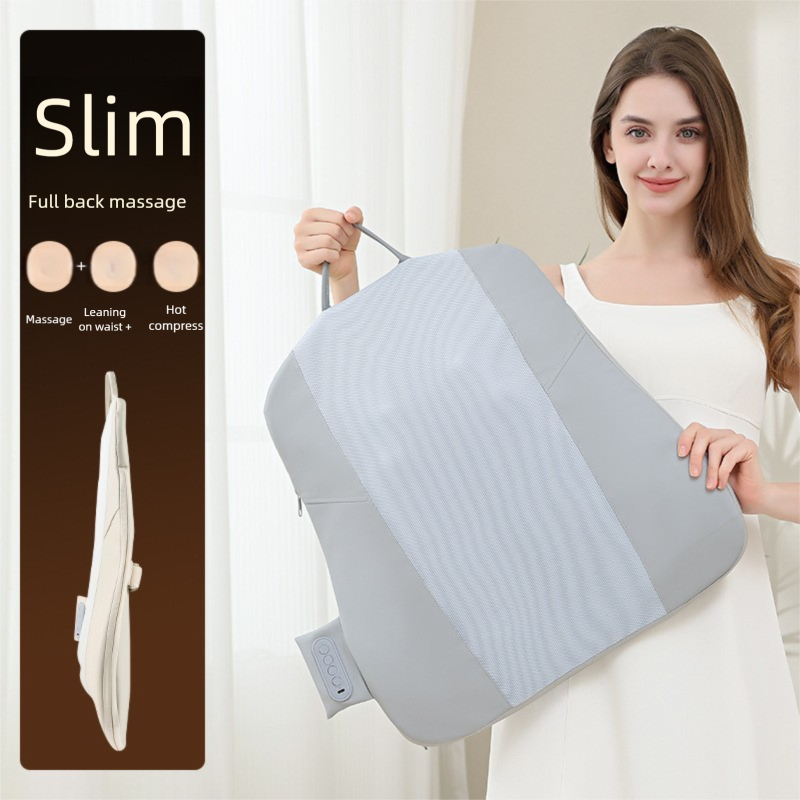 Slim Wireless Shiatsu Back Massager Cushion - Rechargeable Heated Massage Pad for Full Back Relief