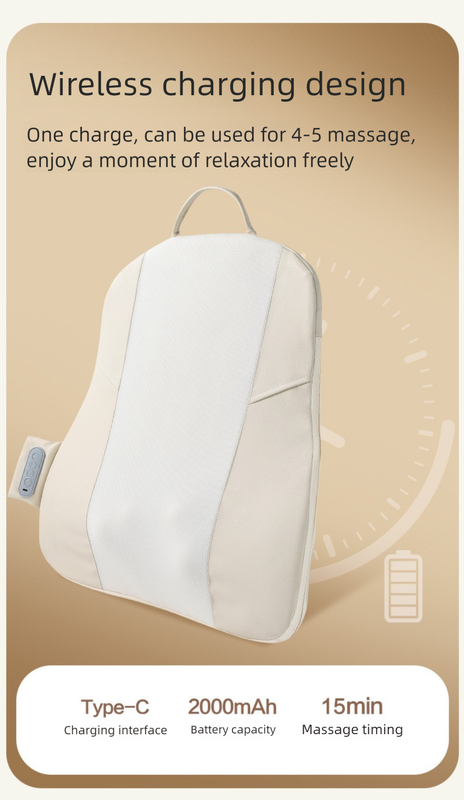 Slim Wireless Shiatsu Back Massager Cushion - Rechargeable Heated Massage Pad for Full Back Relief