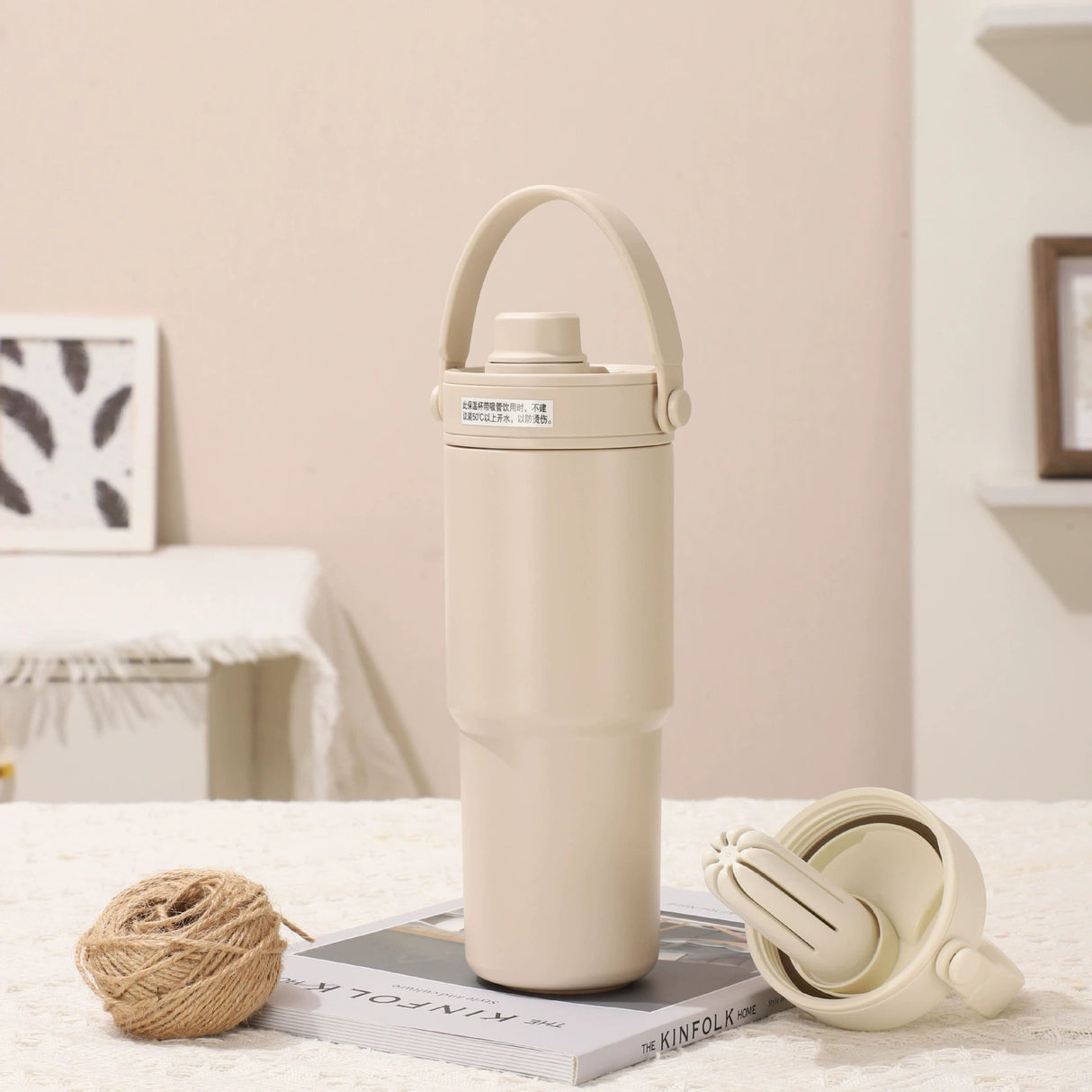 Ceramic-Lined Insulated Tumbler with Handle 735ml Stainless Steel Travel Mug