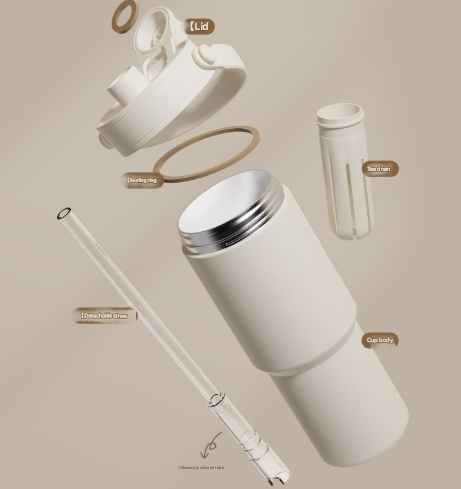 Ceramic-Lined Insulated Tumbler with Handle 735ml Stainless Steel Travel Mug