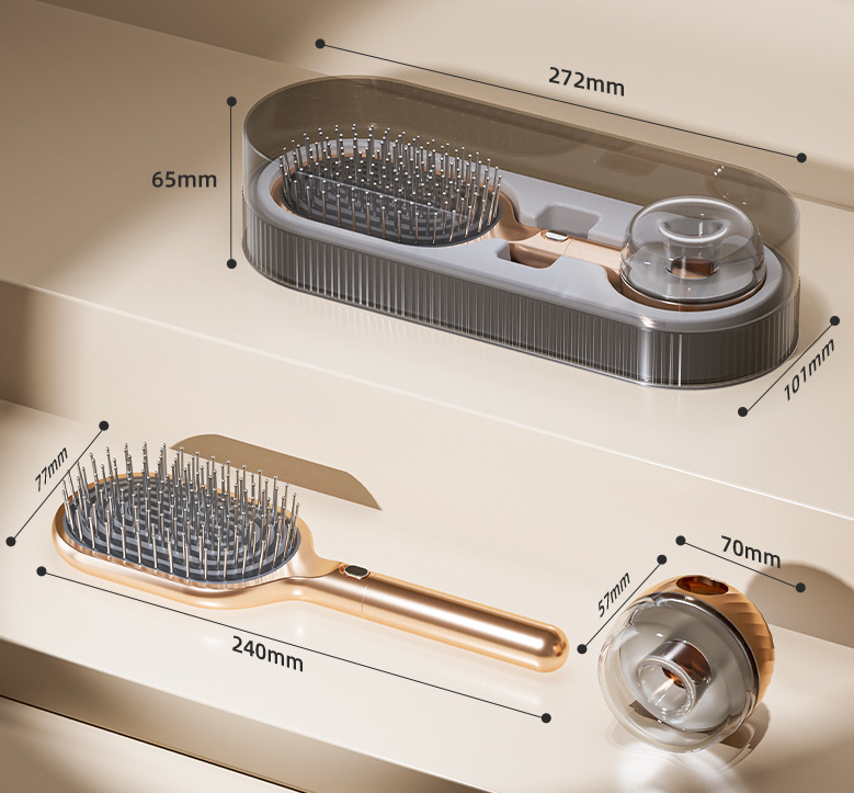 Premium Self-Cleaning Hair Brush Set with Stand - Anti-Static Detangling & Scalp Massage Paddle Brush