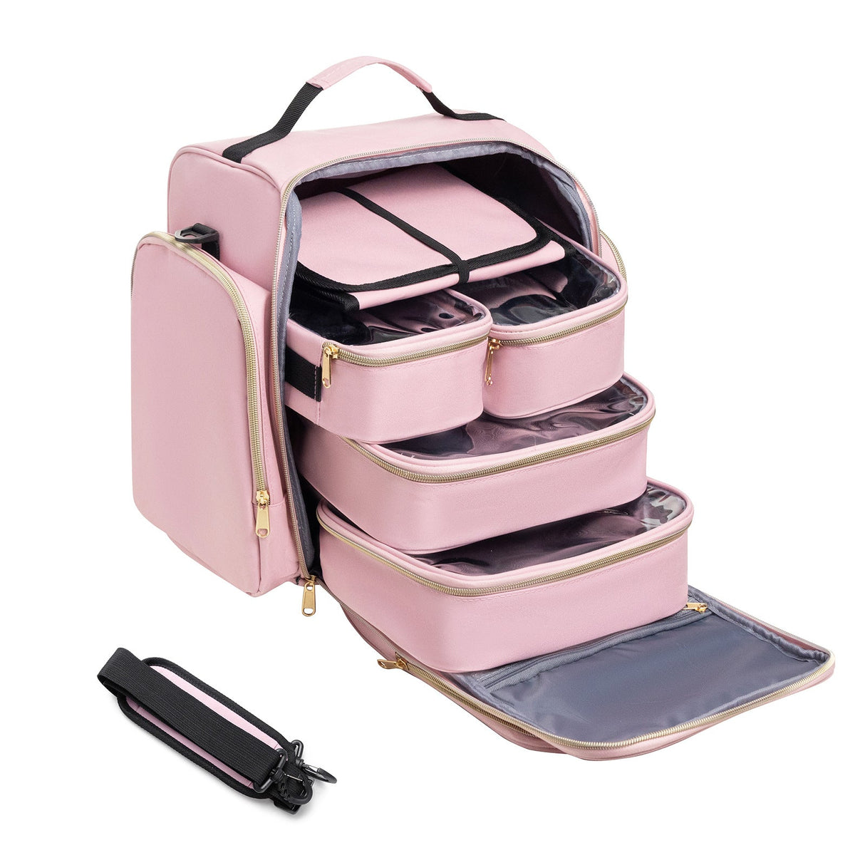 Professional 4-in-1 Travel Cosmetic Organiser Bag | Detachable Storage Boxes & Jewellery Roll for Portable Makeup Storage