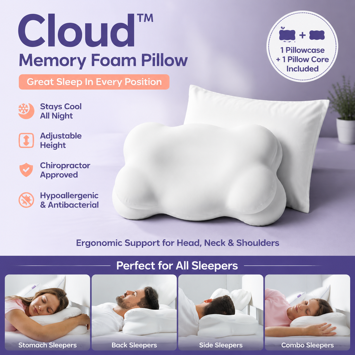 Cloud Memory Foam Contour Pillow - Silk Rolla