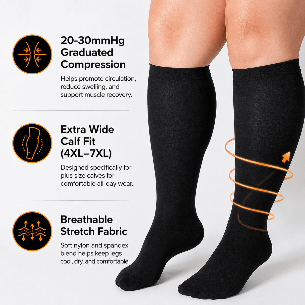 Plus Size Compression Socks Wide Calf