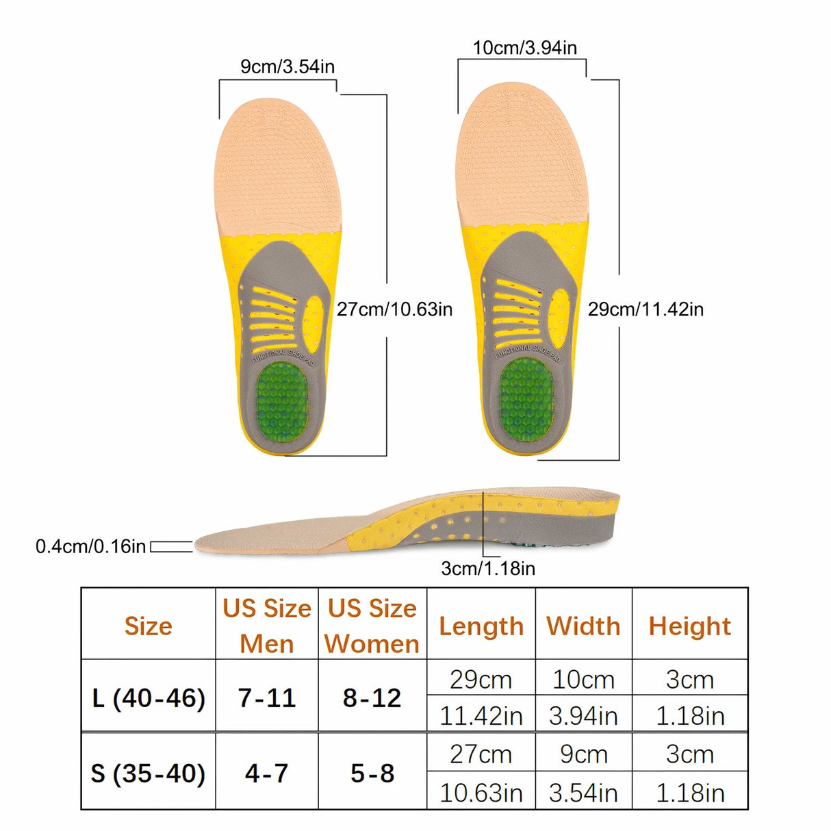 Orthotic Insoles Arch Support Gel Cushion
