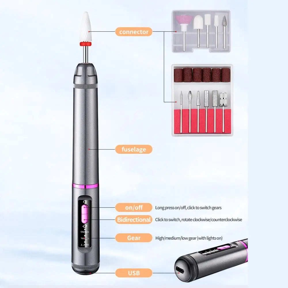 Professional Electric Nail Drill Pen Kit - Rechargeable Manicure & Pedicure Tool