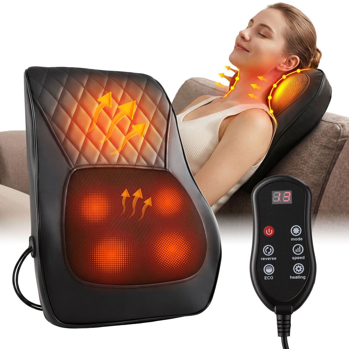 Heated Back Massager with Lumbar Support Cushion