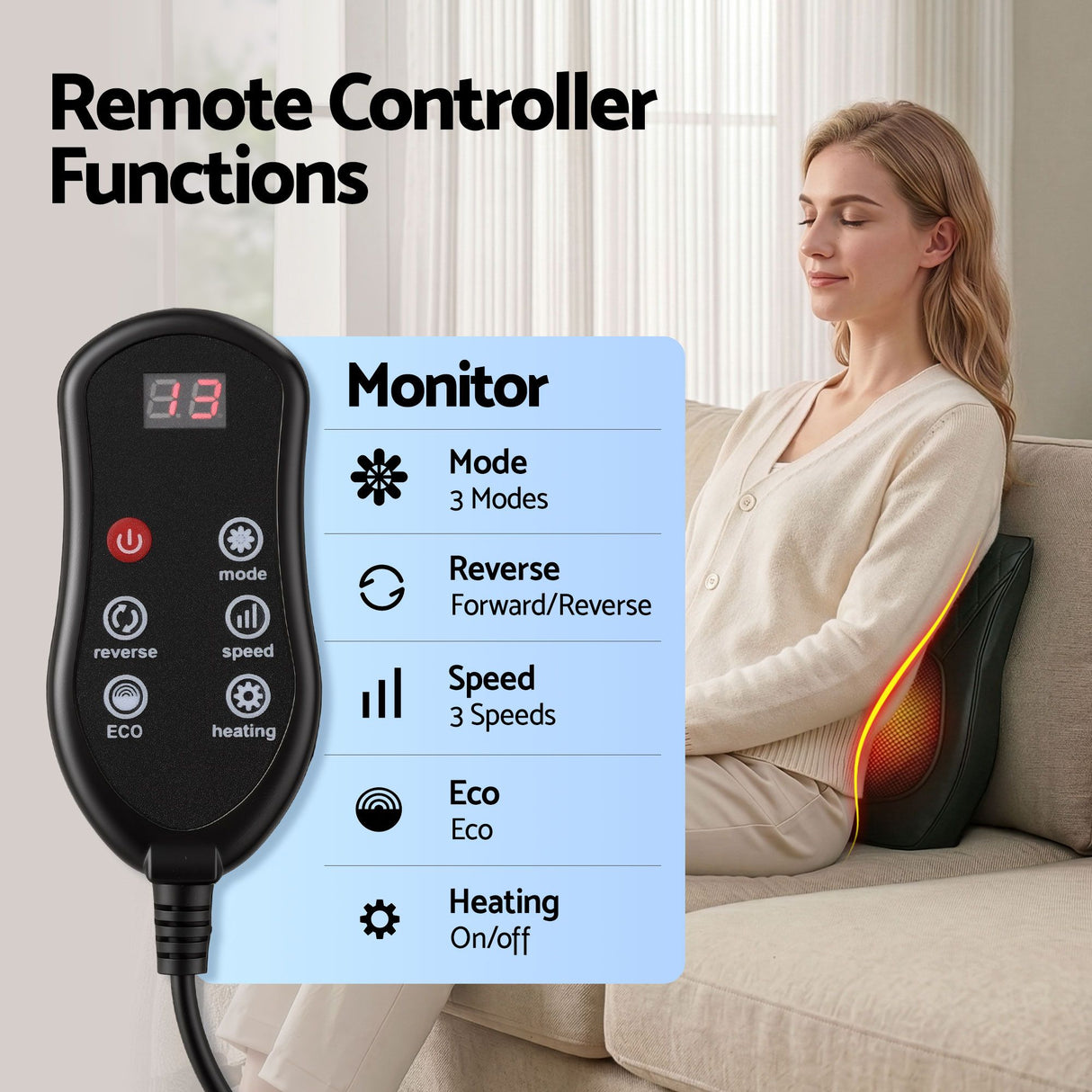 Heated Back Massager with Lumbar Support Cushion
