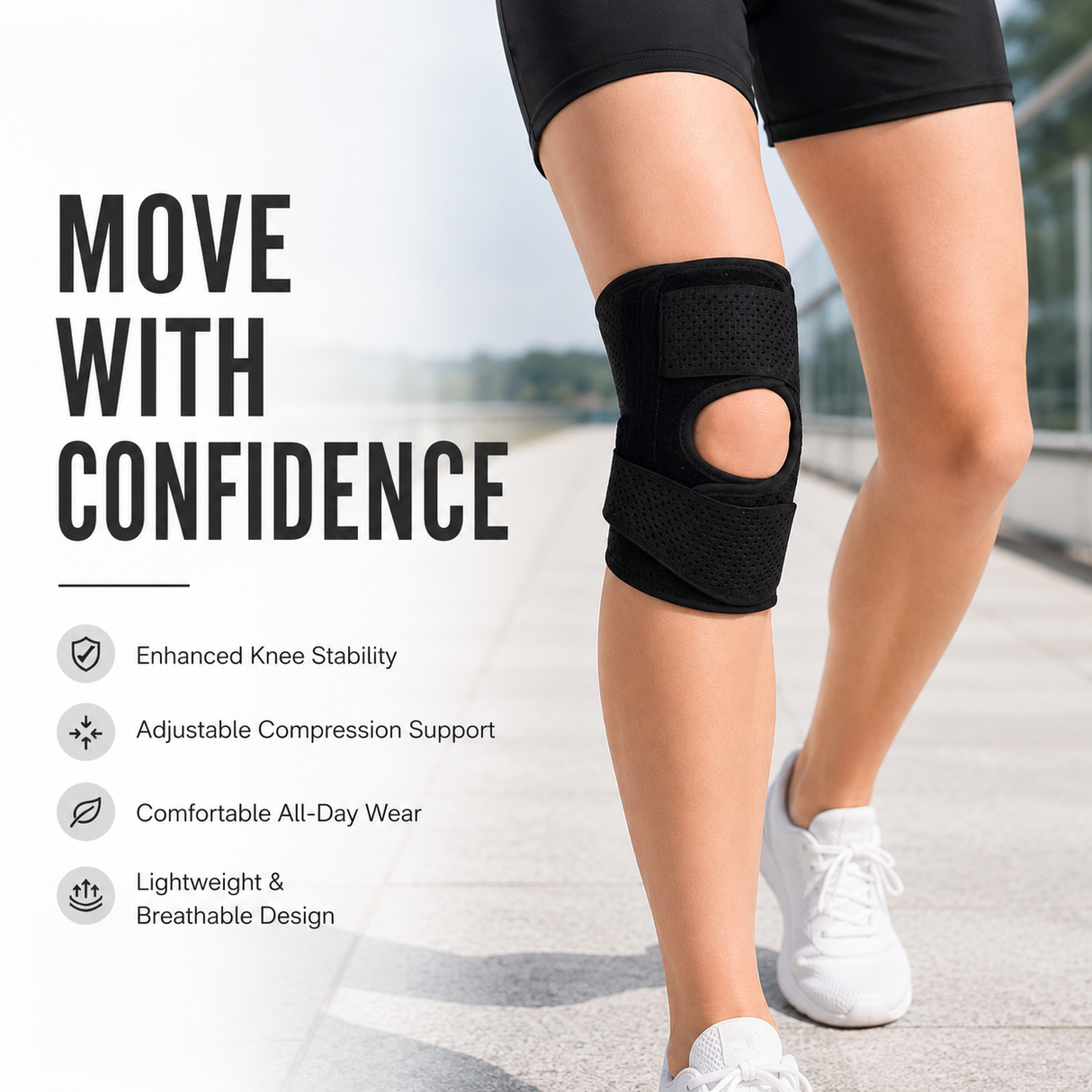 Knee Brace with Side Stabilisers and Compression Support