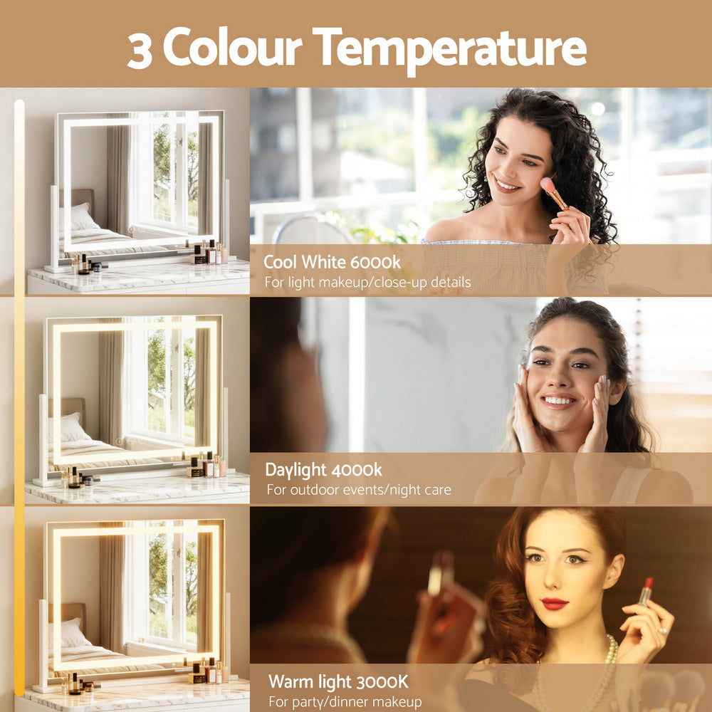 Embellir Makeup Mirror 58x46cm 360 Rotatable Vanity Mirror with Lights Bright Light Strip Adjustable