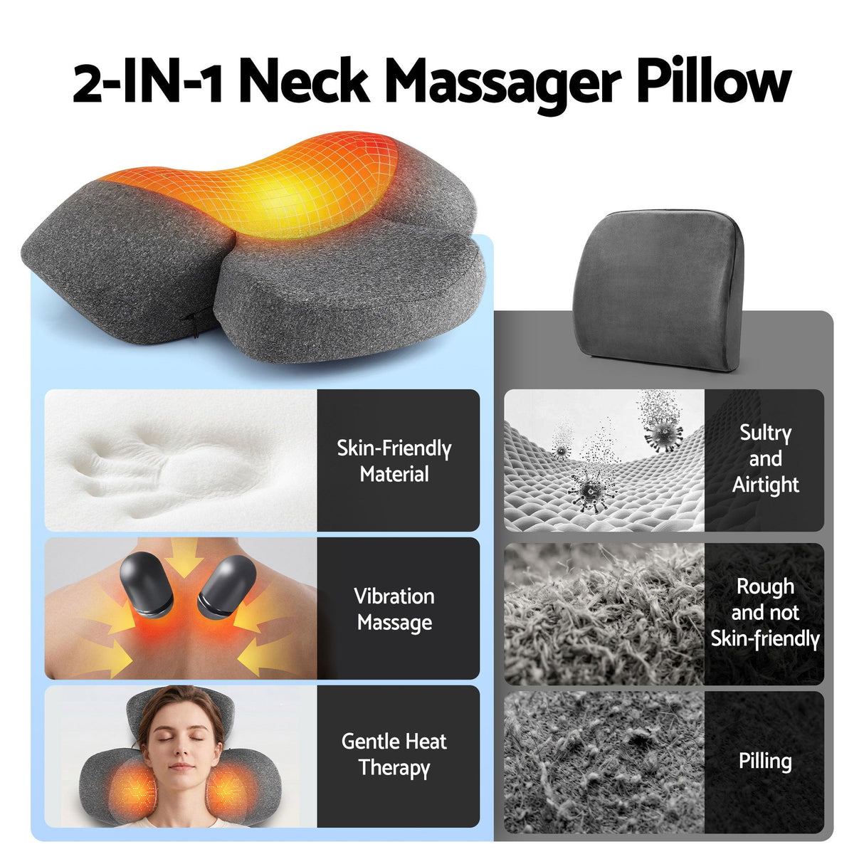 Rechargeable Heated Cervical Neck & Shoulder Massager Pillow