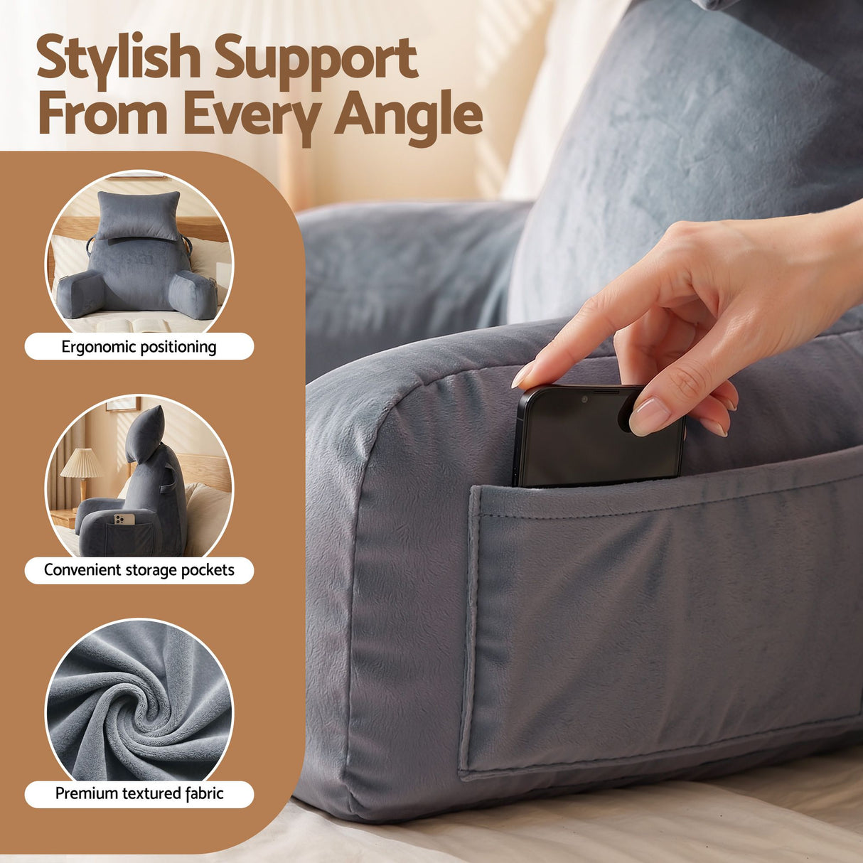 Reading Pillow for Bed with Neck & Lumbar Support