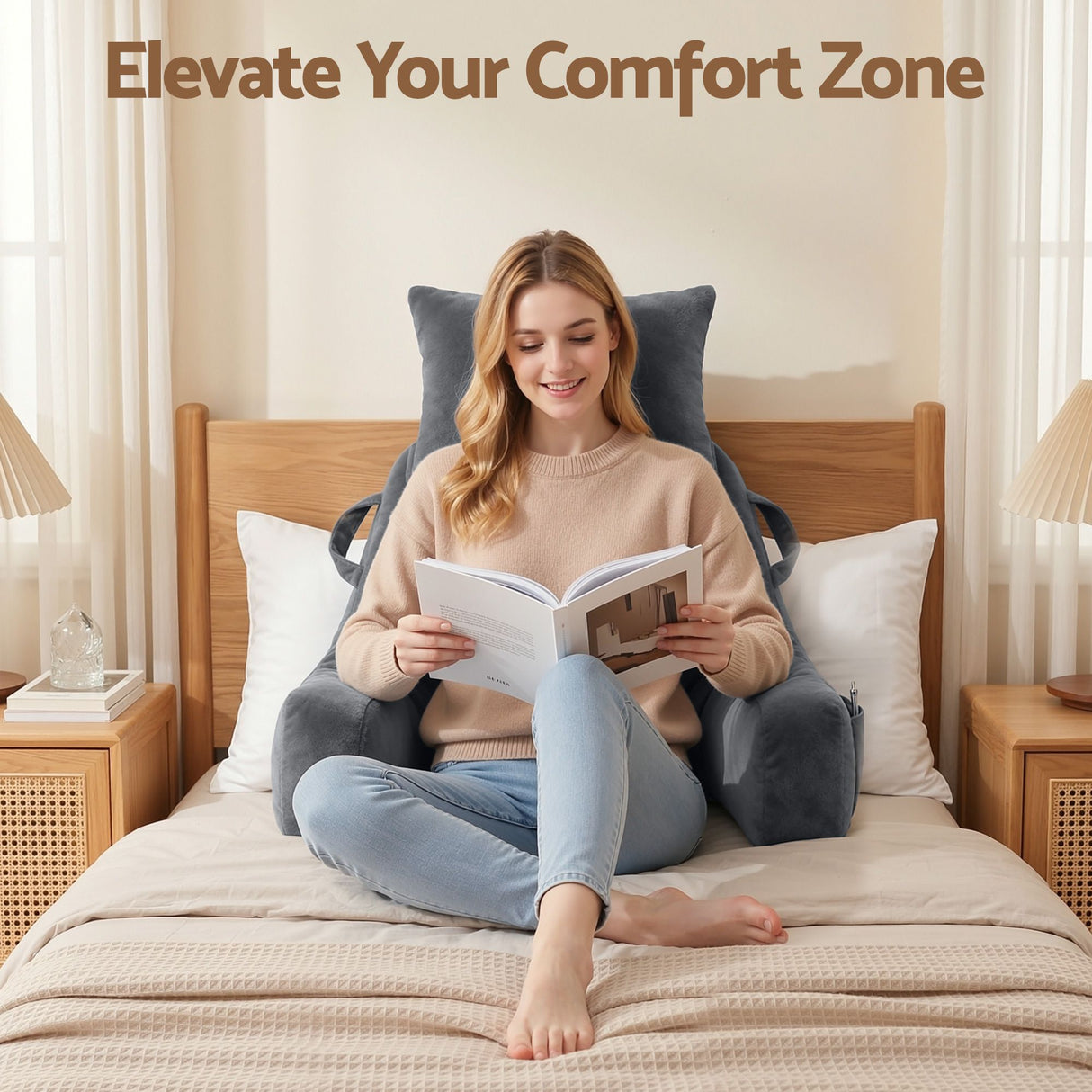 Reading Pillow for Bed with Neck & Lumbar Support