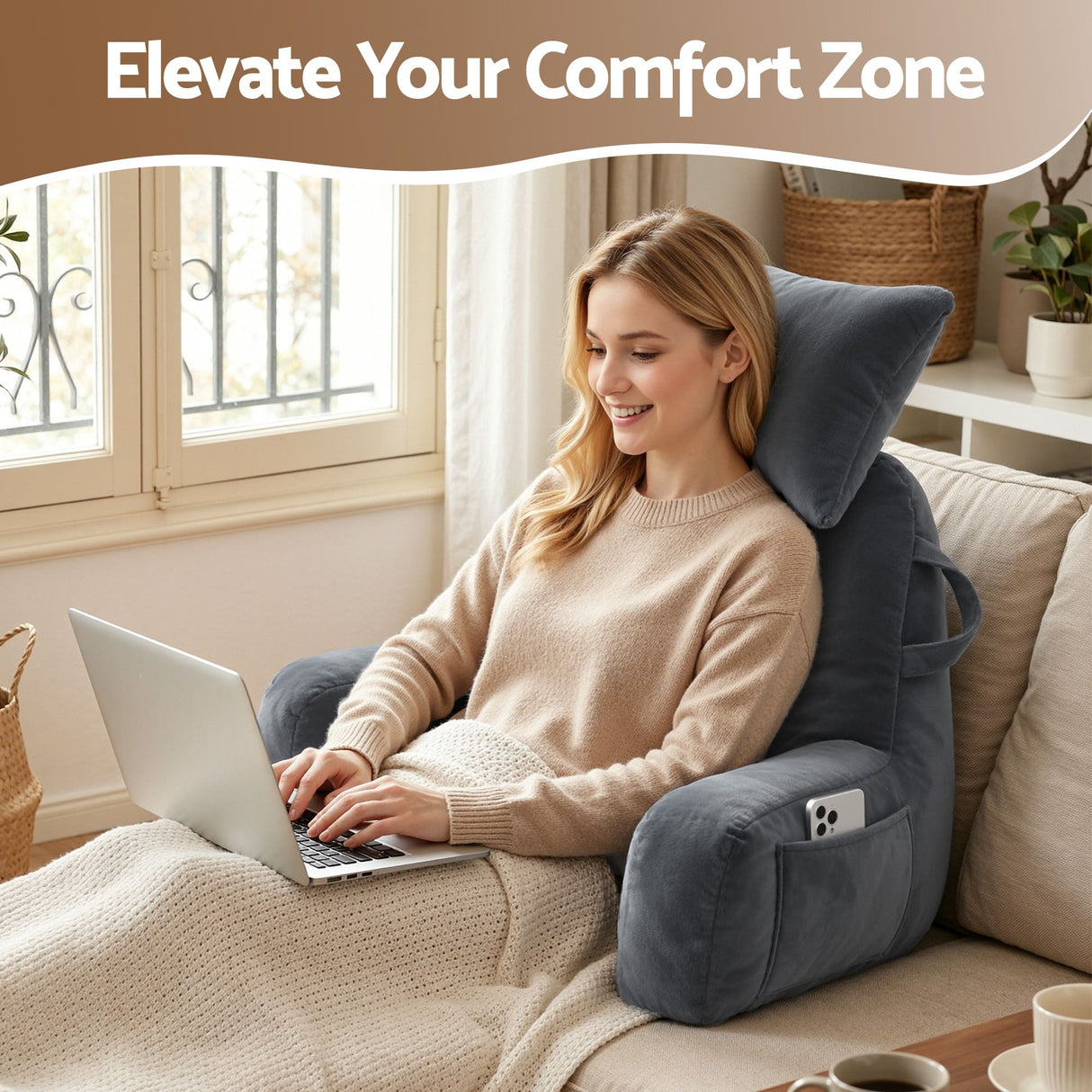 Reading Pillow for Bed with Neck & Lumbar Support